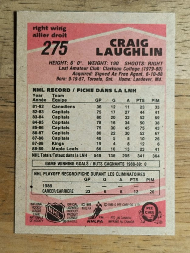 1989-90 O-Pee-Chee #275 Craig Laughlin