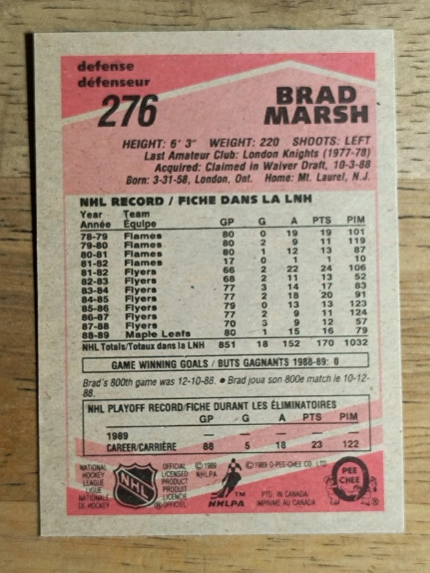 1989-90 O-Pee-Chee #276 Brad Marsh