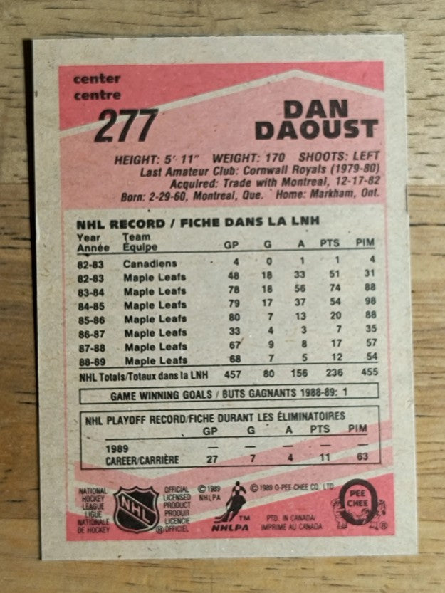 1989-90 O-Pee-Chee #277 Dan Daoust