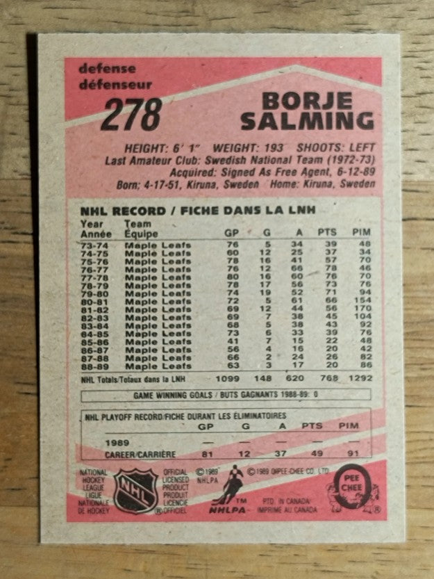 1989-90 O-Pee-Chee #278 Borje Salming