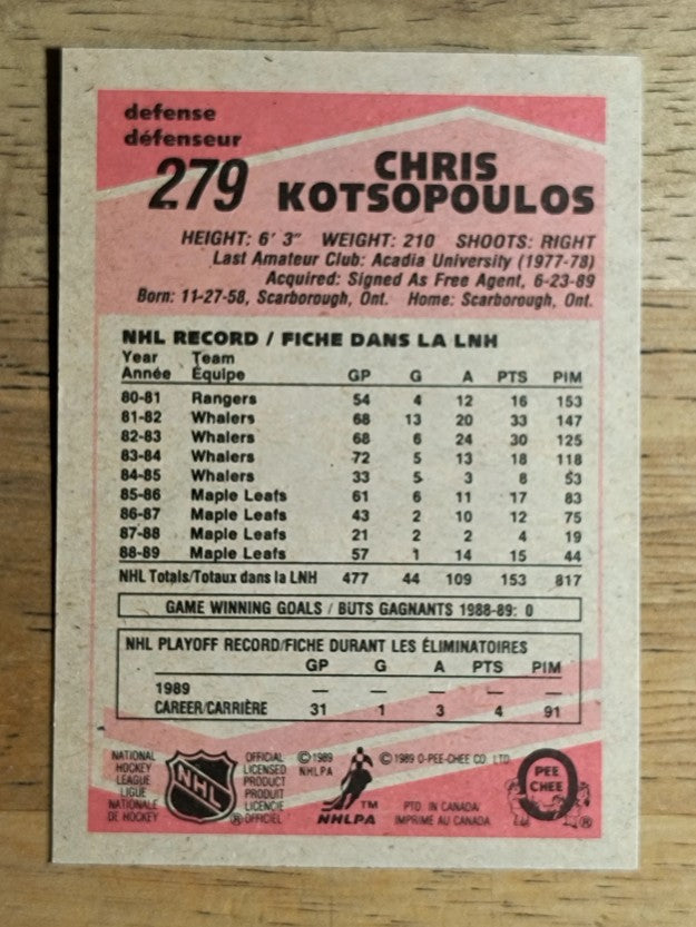 1989-90 O-Pee-Chee #279 Chris Kotsopoulos