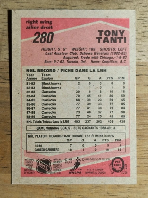 1989-90 O-Pee-Chee #280 Tony Tanti