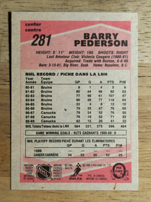 1989-90 O-Pee-Chee #281 Barry Pederson