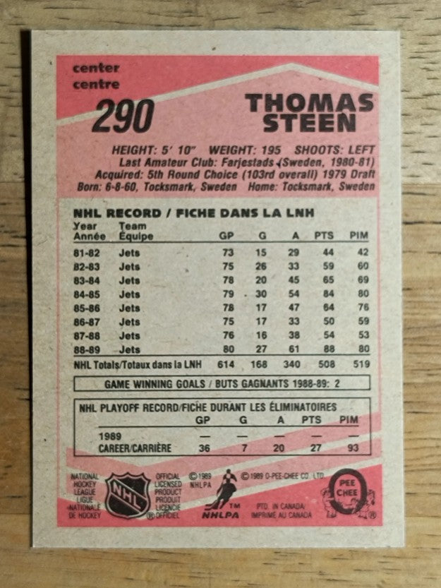 1989-90 O-Pee-Chee #290 Thomas Steen