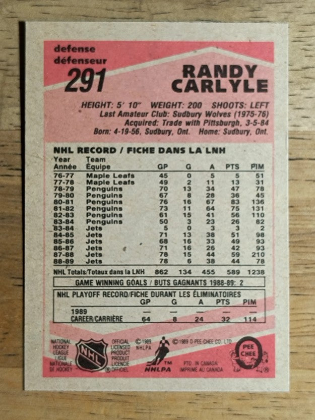 1989-90 O-Pee-Chee #291 Randy Carlyle