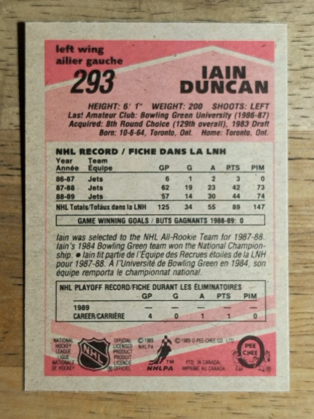 1989-90 O-Pee-Chee #293 Iain Duncan