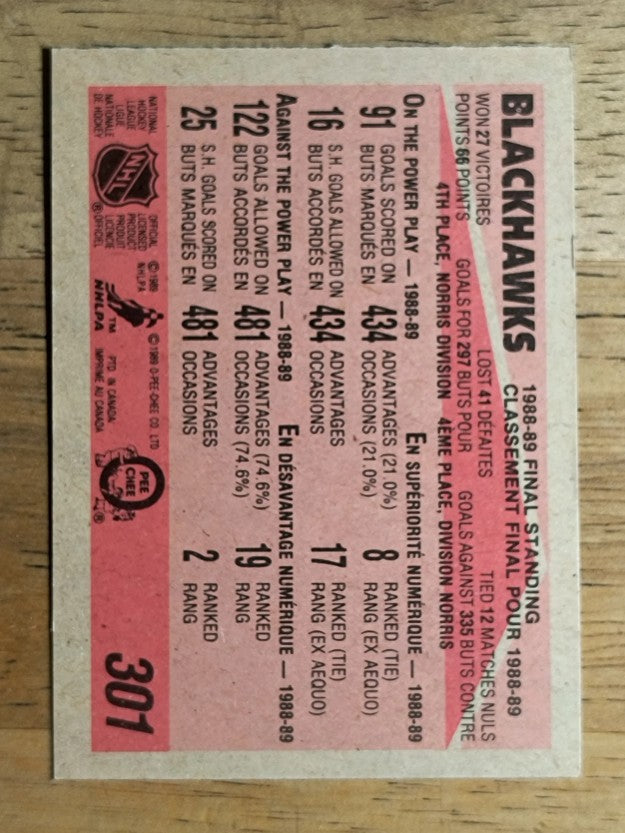 1989-90 O-Pee-Chee #301 Chicago Blackhawks