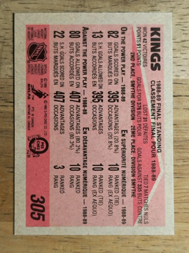 1989-90 O-Pee-Chee #305 Los Angeles Kings