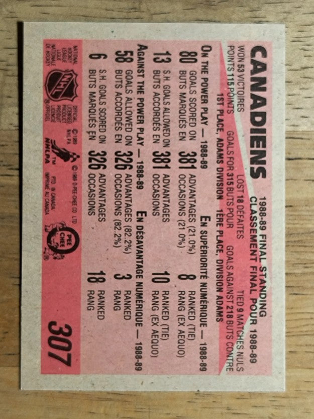 1989-90 O-Pee-Chee #307 Montreal Canadiens
