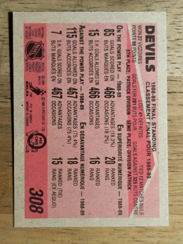 1989-90 O-Pee-Chee #308 New Jersey Devils