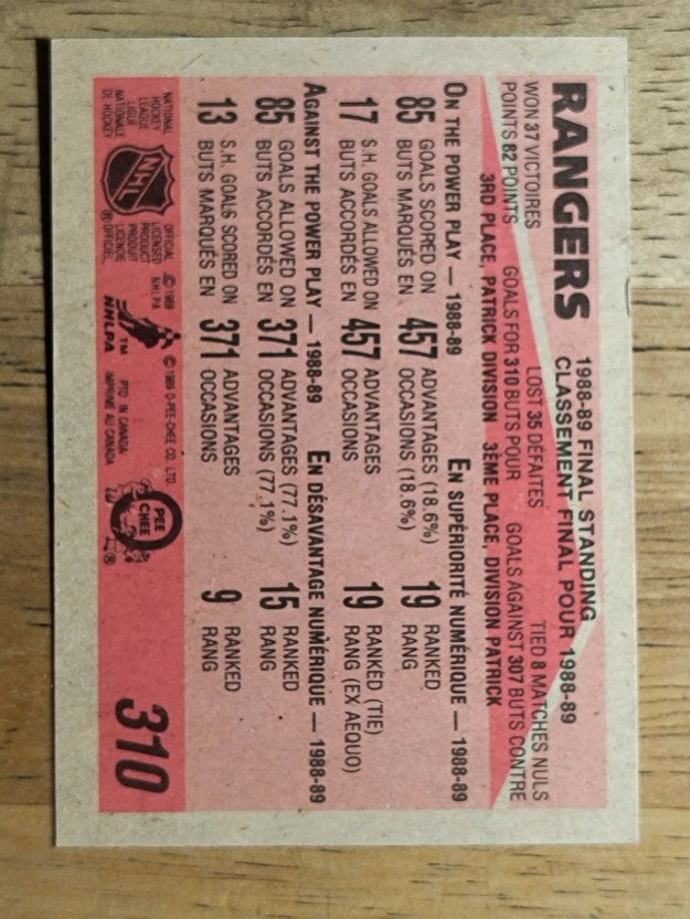 1989-90 O-Pee-Chee #310 New York Rangers