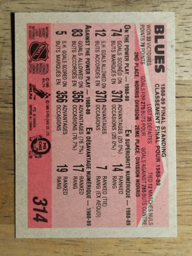 1989-90 O-Pee-Chee #314 St. Louis Blues