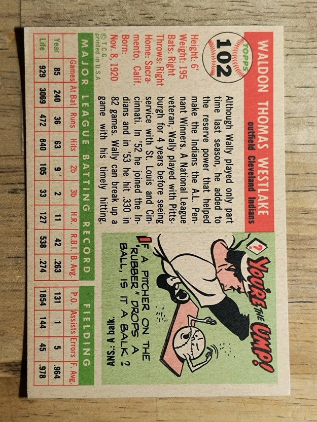 1955 Topps #102 Wally Westlake (VGEX)