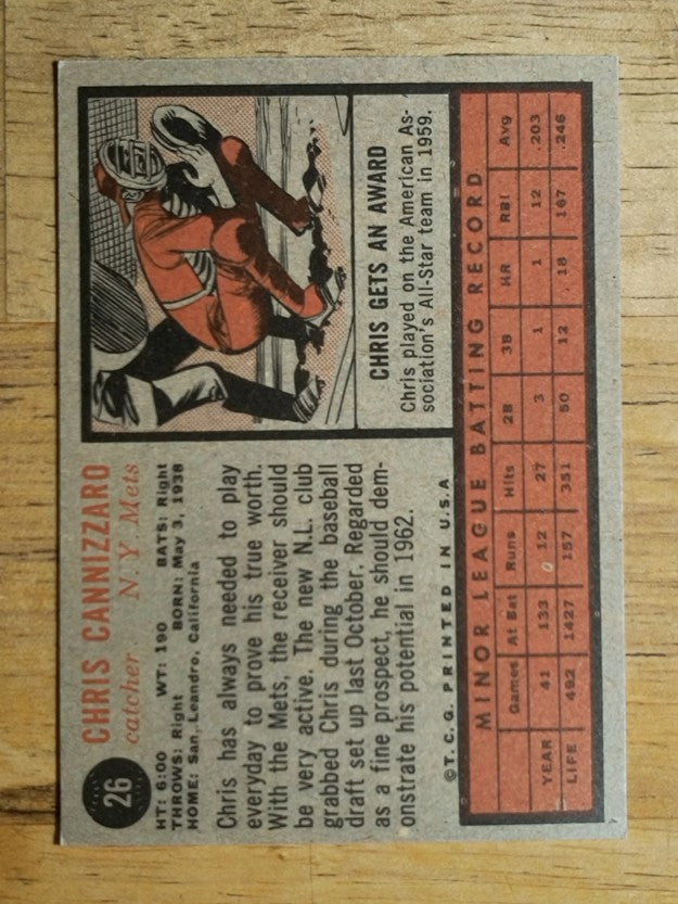 1962 Topps #26 Chris Cannizzaro (NM)