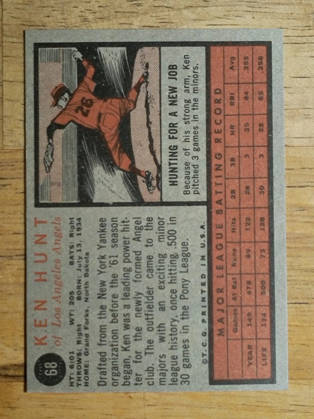 1962 Topps #68 Ken Hunt (EXMT)