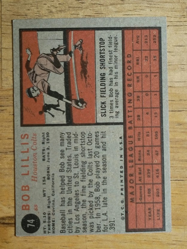 1962 Topps #74 Bob Lillis (EX)