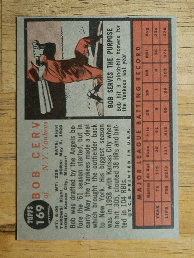1962 Topps #169 Bob Cerv (EXMT)