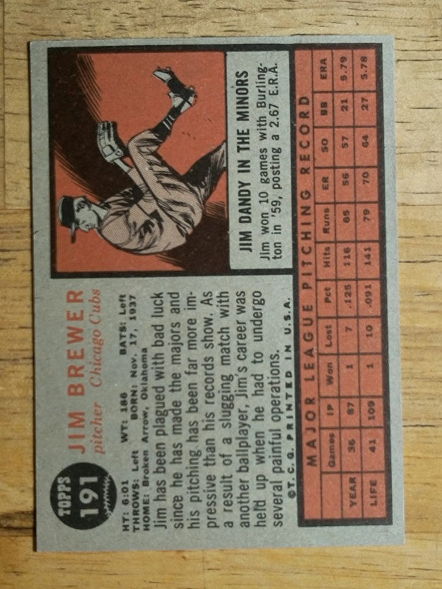 1962 Topps #191 Jim Brewer (EXMT)