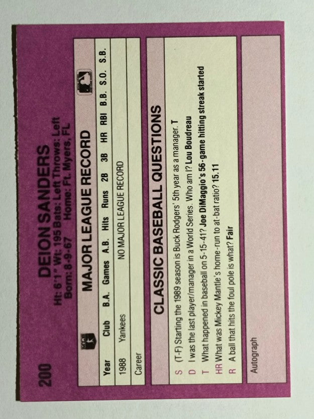 1989 Classic Travel Purple #200 Deion Sanders