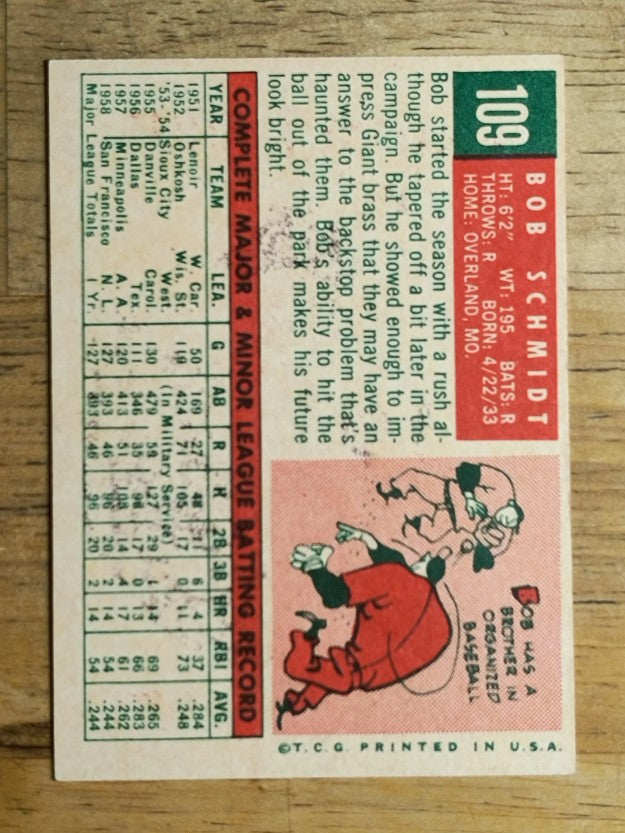 1959 Topps #109 Bob Schmidt (EX)