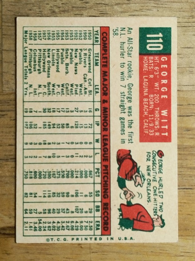 1959 Topps #110 George Witt RC (EX)