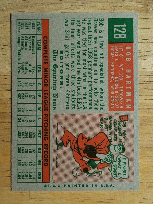 1959 Topps #128 Bob Hartman RS RC (NM)
