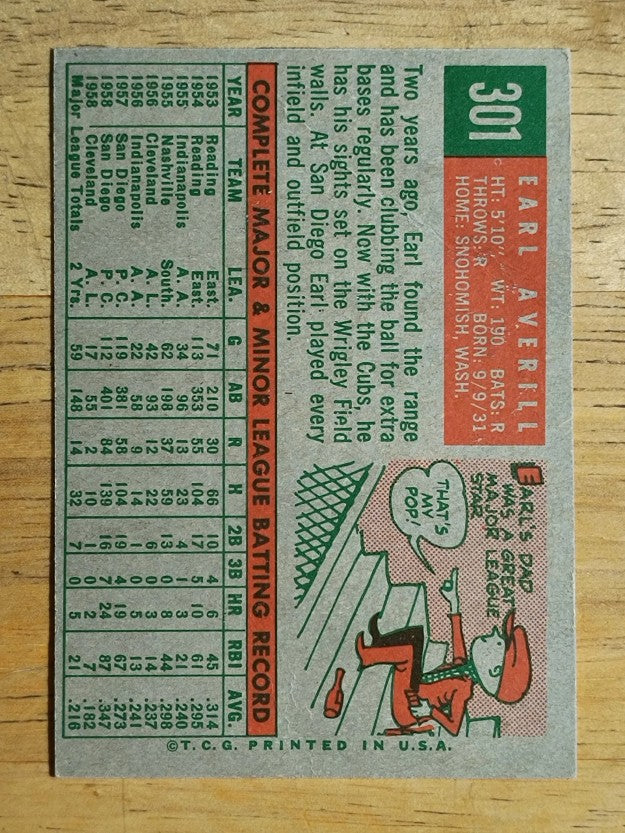 1959 Topps #301 Earl Averill Jr. RC (GOOD)