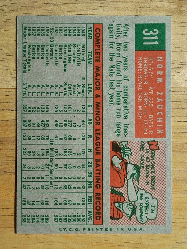 1959 Topps #311 Norm Zauchin (VGEX)