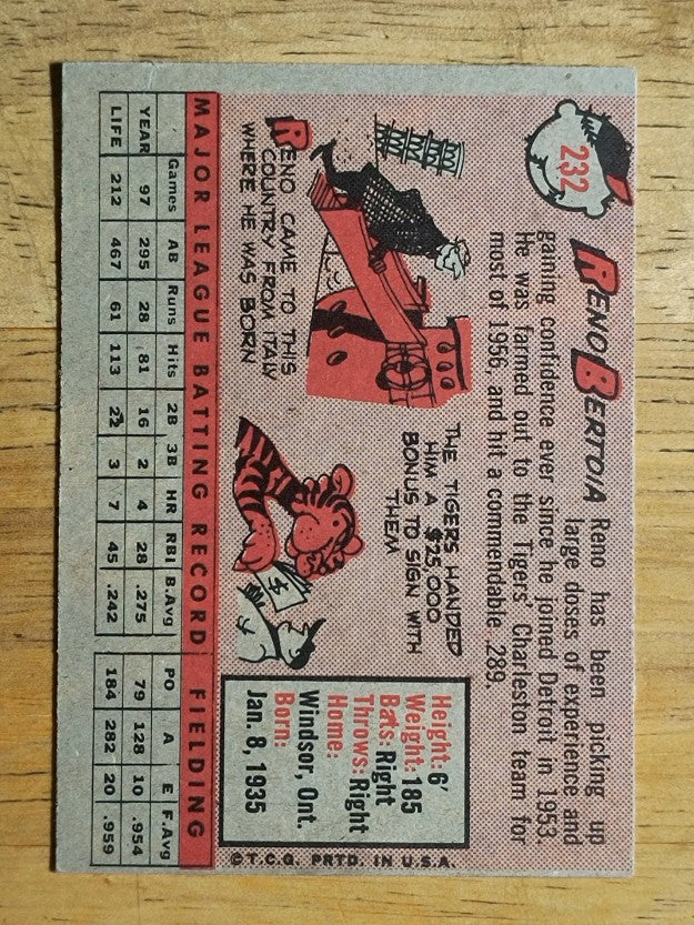 1958 Topps #232 Reno Bertoia (EX)