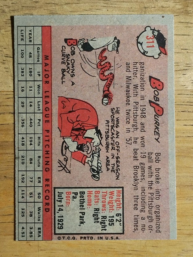 1958 Topps #311 Bob Purkey (EX)