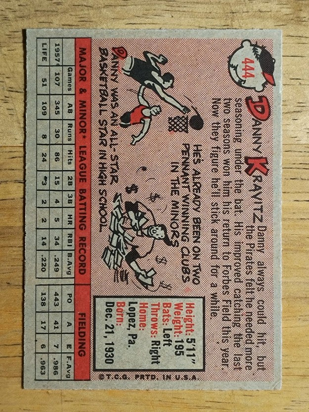 1958 Topps #444 Danny Kravitz (EX)