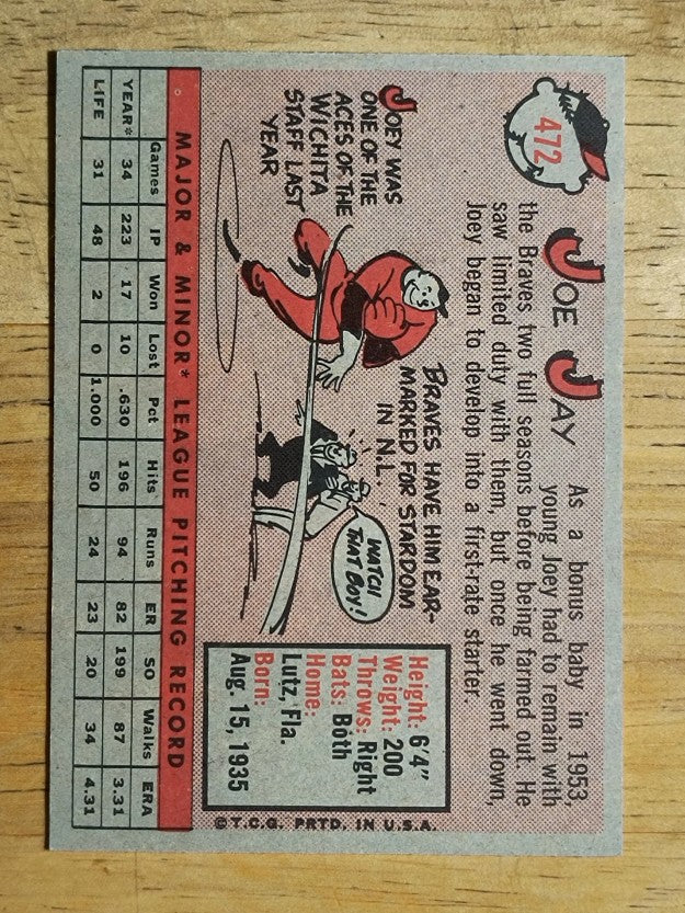 1958 Topps #472 Joey Jay (NM)