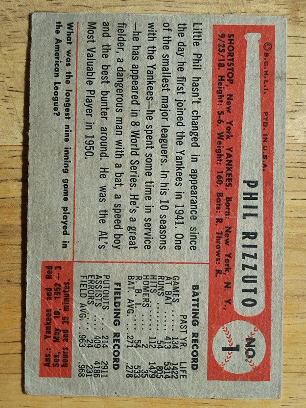 1954 Bowman #1 Phil Rizzuto (GOOD)