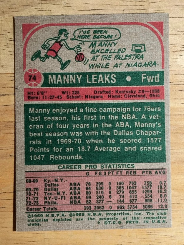 1973-74 Topps #74 Manny Leaks (EXMT)