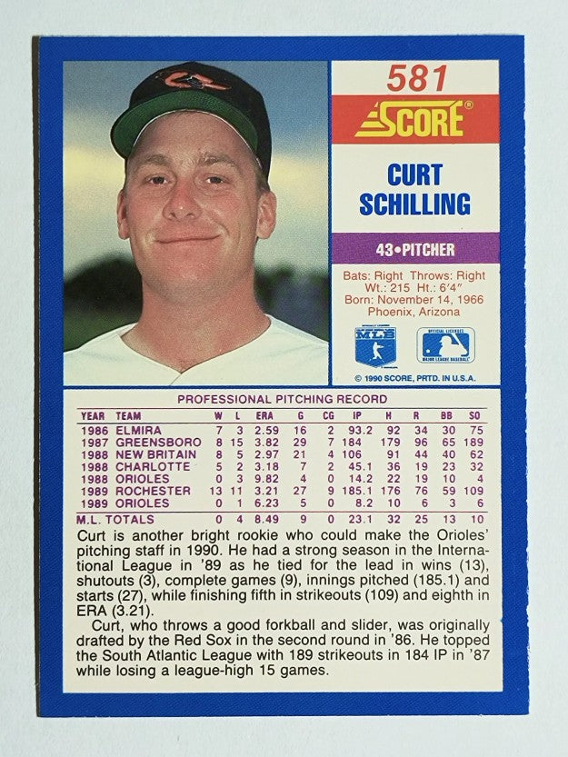 1990 Score #581 Curt Schilling
