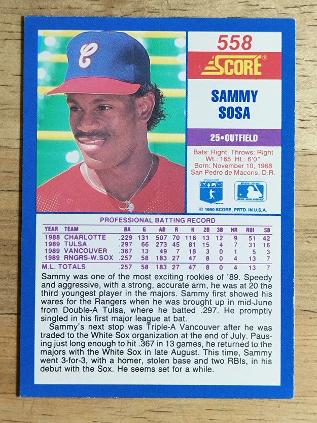 1990 Score #558 Sammy Sosa RC