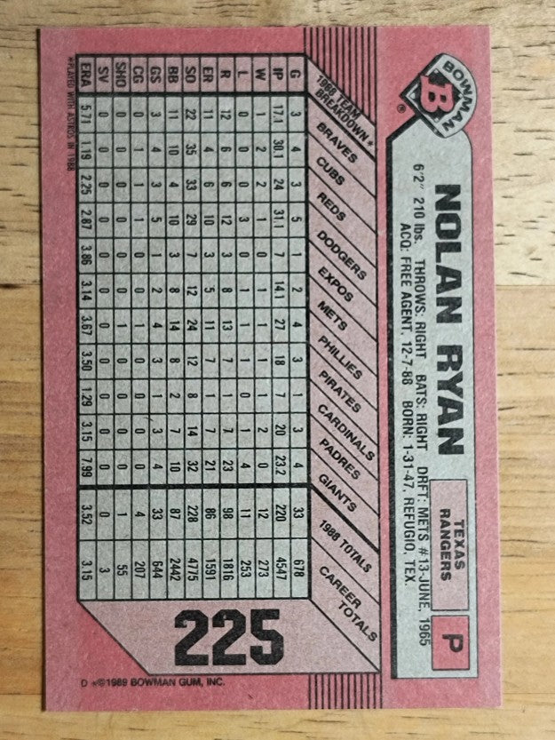 1989 Bowman #225 Nolan Ryan