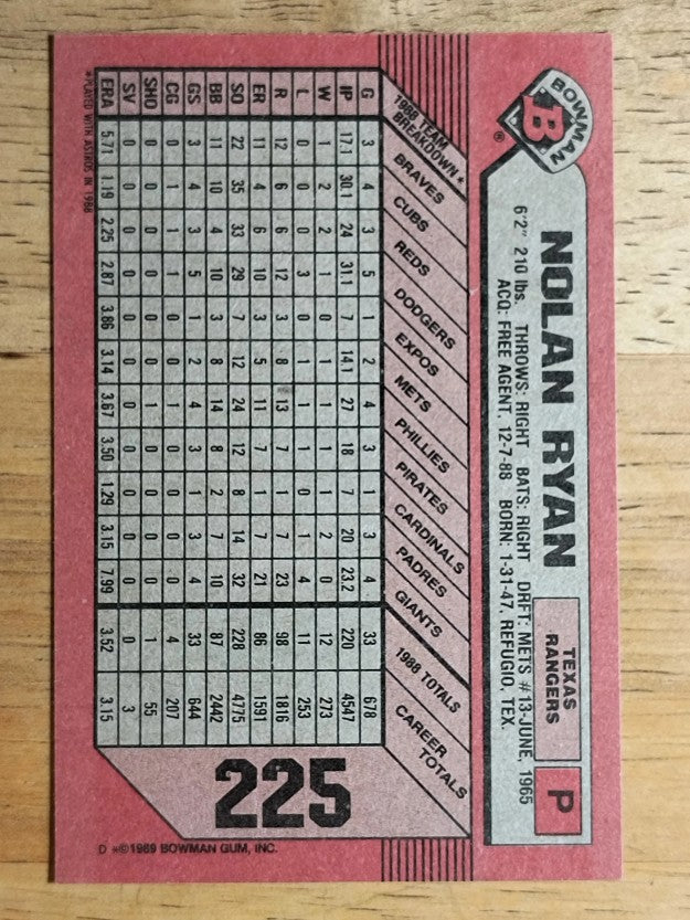 1989 Bowman #225 Nolan Ryan