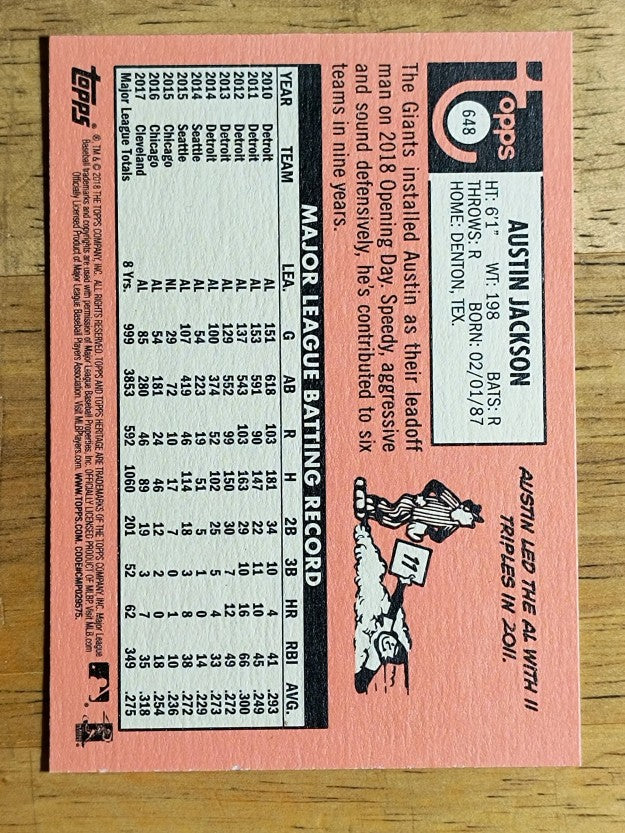 2018 Topps Heritage #648 Austin Jackson