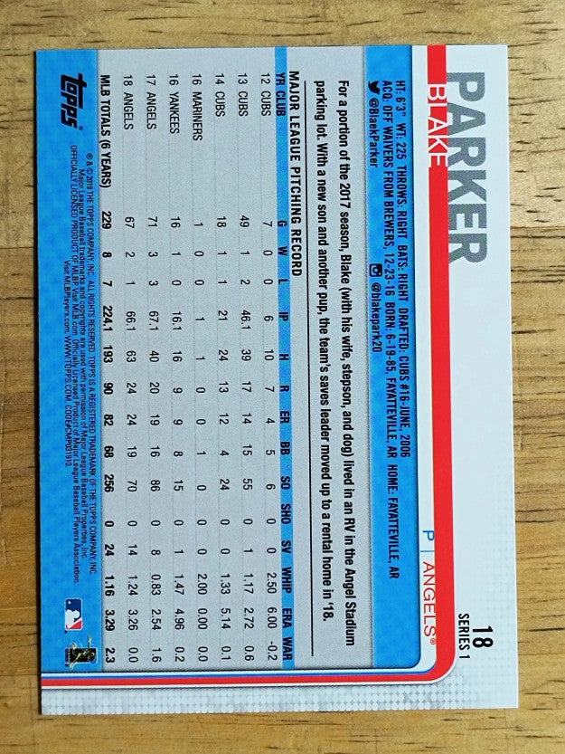 2019 Topps #18 Blake Parker