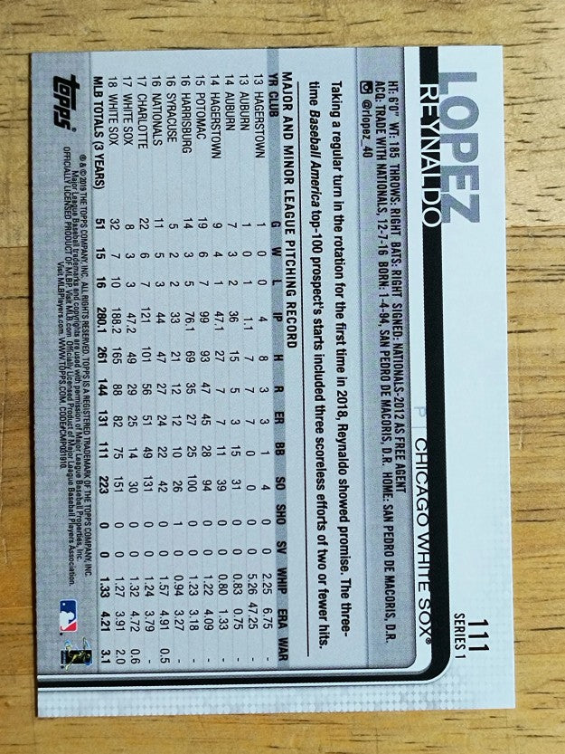2019 Topps #111 Reynaldo Lopez