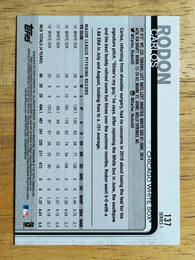 2019 Topps #137 Carlos Rodon