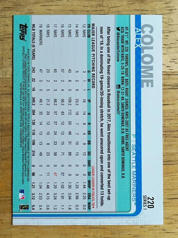 2019 Topps #220 Alex Colome