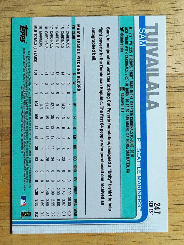 2019 Topps #247 Sam Tuivailala