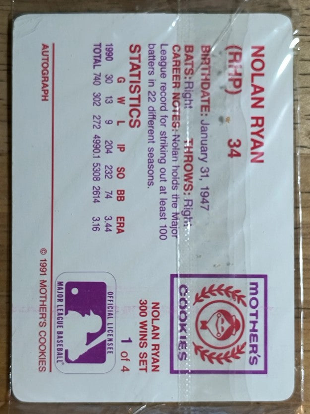 1991 Mother's Ryan #1 Nolan Ryan/Front pose, Hand in glove