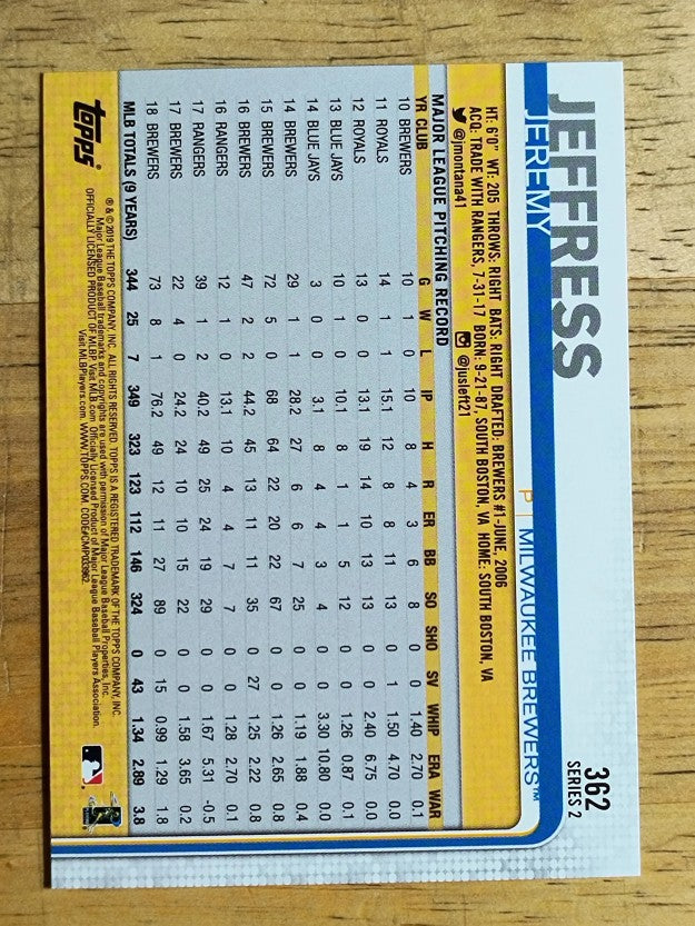 2019 Topps #362 Jeremy Jeffress