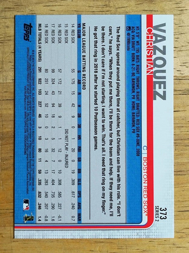 2019 Topps #373 Christian Vazquez