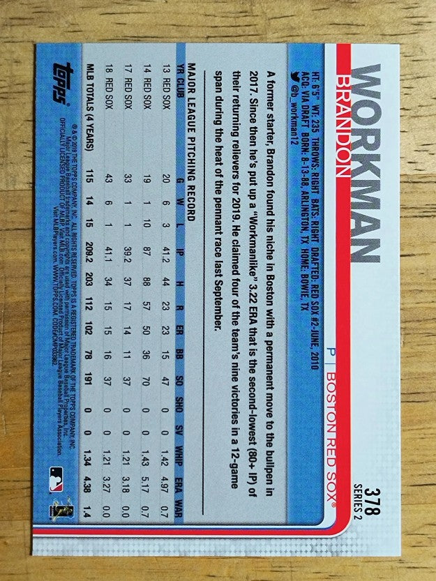 2019 Topps #378 Brandon Workman