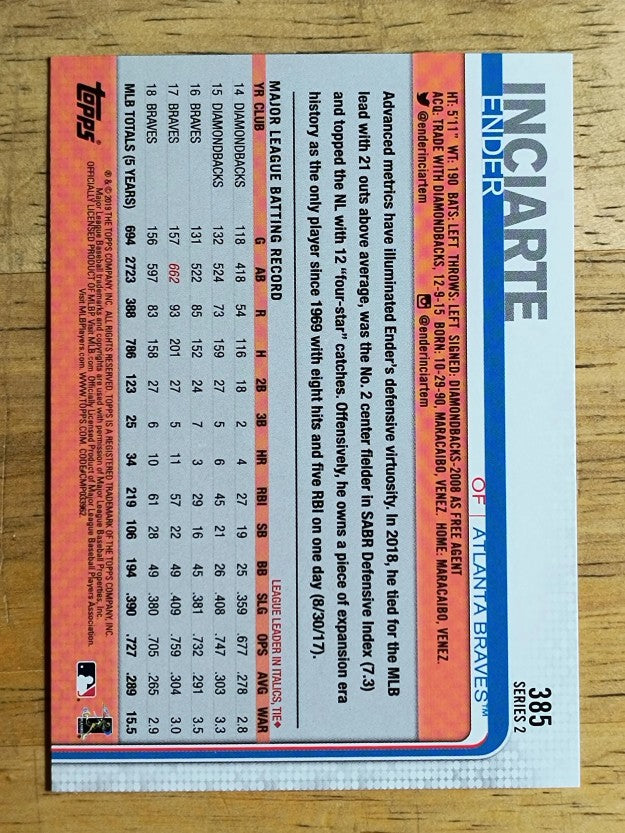2019 Topps #385 Ender Inciarte