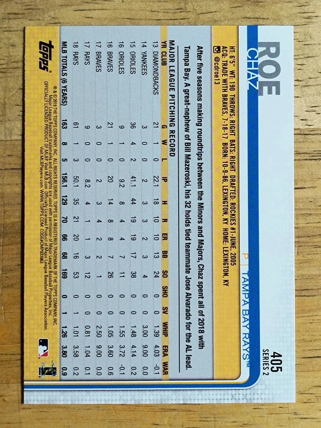 2019 Topps #405 Chaz Roe